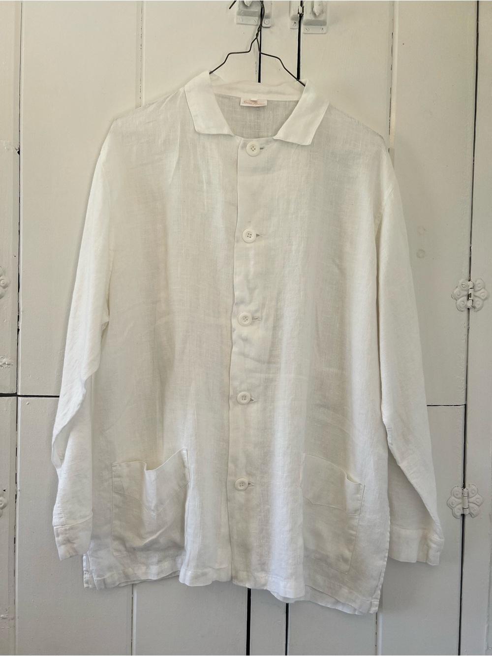 Teresa Alecrim Linen Button-Up Pajama Shirt in White - Size L